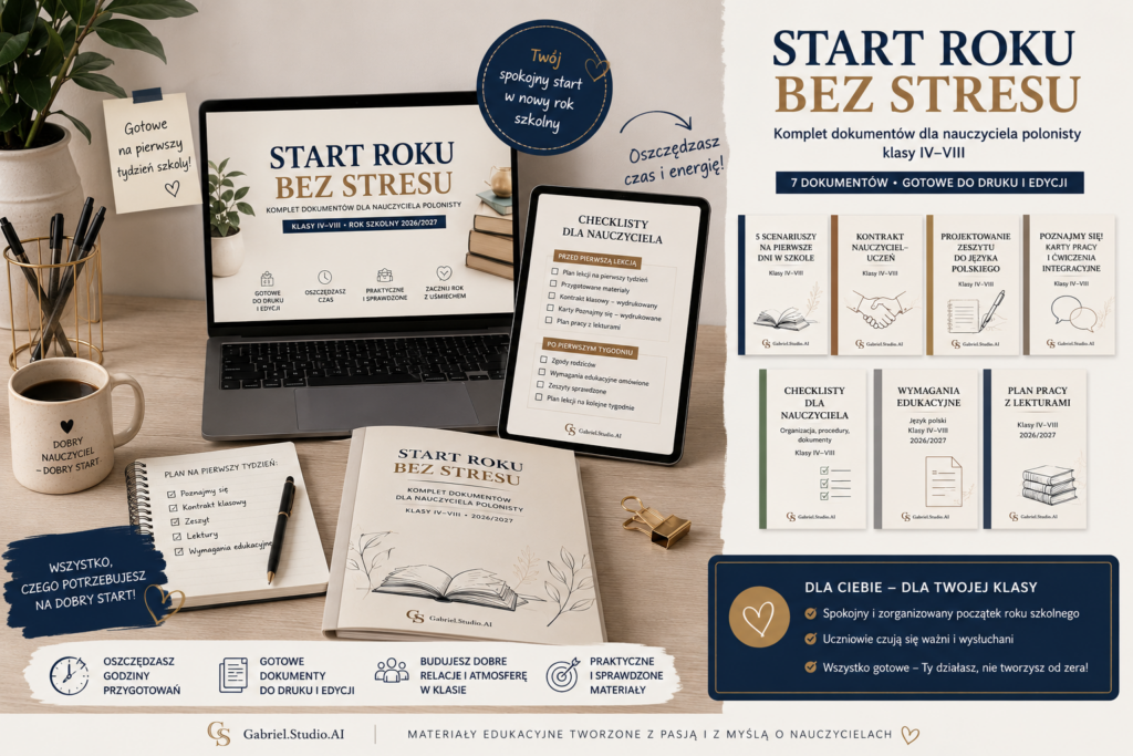 „Start roku bez stresu” – komplet materiałów dla nauczyciela języka polskiego klas IV–VIII.