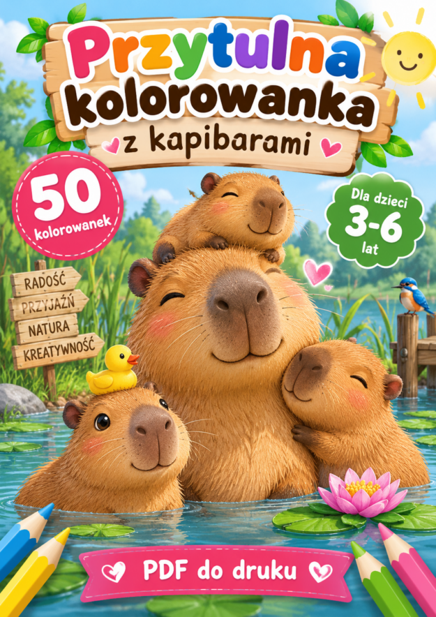 Przytulna kolorowanka z kapibarami 50 kolorowanek dla dzieci 3-6 lat