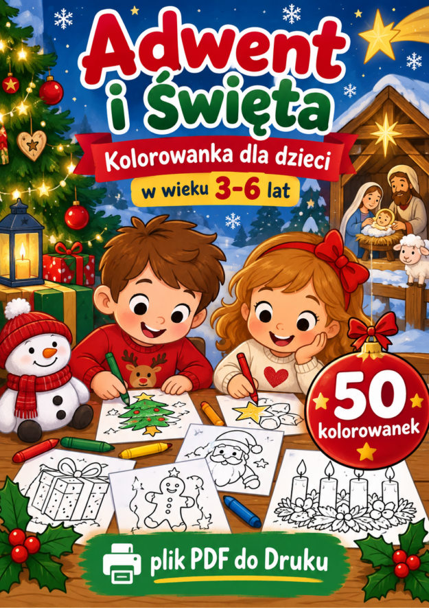Adwent i Święta 50 kolorowanek A4 do druku. Dla Dzieci 3-6 lat