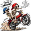Jedź chłopie – zabawna grafika z kościotrupami na motorze